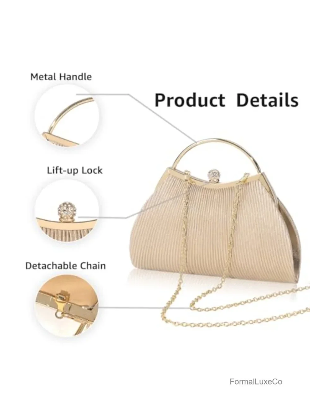 Sparkly Evening Clutch Purse with Chain for Wedding Prom Party Shoulder Bag